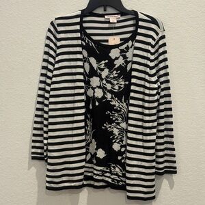 Allison Daley Black and White Striped Cardigan Sweater